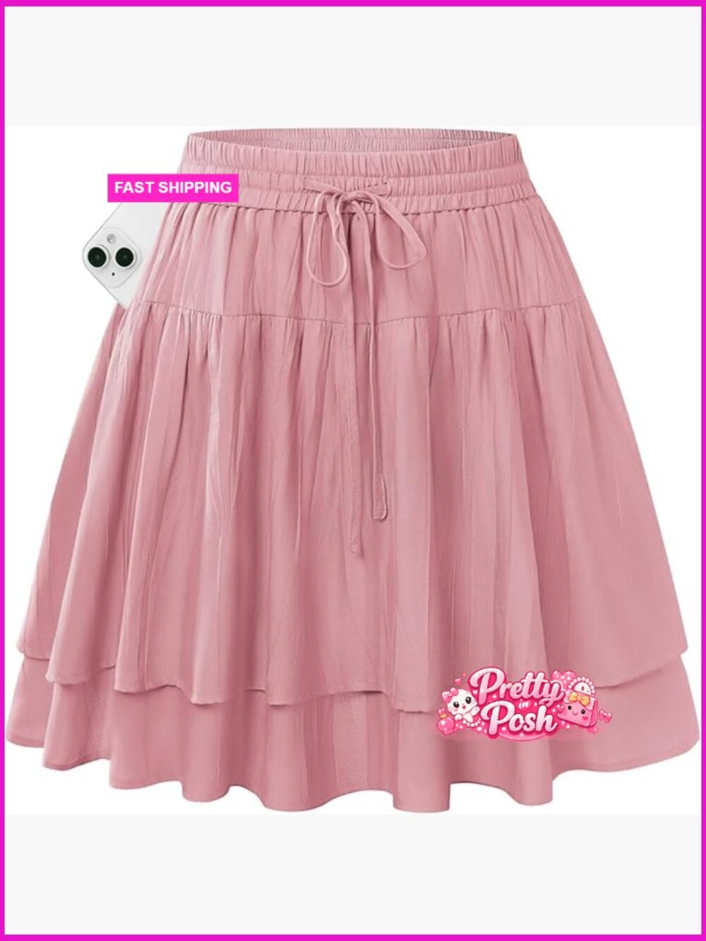 Flowy Ruffle Tiered Mini Skort with Pockets, High Waist A-Line